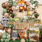 137pcs Woodland Animals Baby Shower Decoration Boxes Sage Green Brown Balloon Garland Arch Kit Woodland Themed Animal Foil Balloons