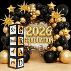Graduation Decorations 2026 Set of 4 Boxes with 20pcs Balloons and Letters 2026 GRAD So Proud of You - Class of 2026 Party Supplies
