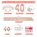 40th Birthday Decorations Women, Include 40th Birthday Sash and Crown, Cake Topper and Candles, Number Balloons, 40 Year Old Gifts for Women