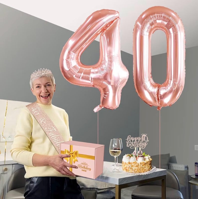 40th Birthday Decorations Women, Include 40th Birthday Sash and Crown, Cake Topper and Candles, Number Balloons, 40 Year Old Gifts for Women