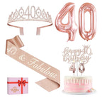 40th Birthday Decorations Women, Include 40th Birthday Sash and Crown, Cake Topper and Candles, Number Balloons, 40 Year Old Gifts for Women