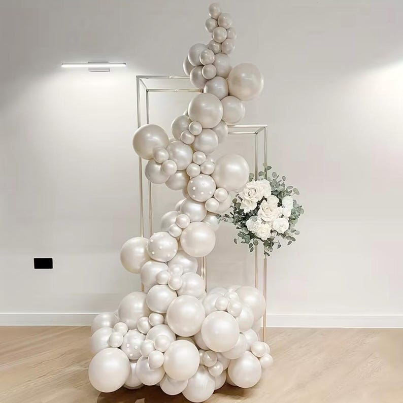 Pearl Balloon Arch Pearl White Sand Double Stuffed Balloons Arch With Pearl Stickers 5/10/12/18 Inch Bridal Shower Balloon Arch Pearl Ivory