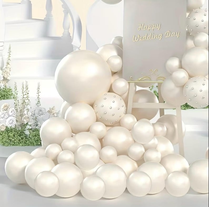 Pearl Balloon Arch Pearl White Sand Double Stuffed Balloons Arch With Pearl Stickers 5/10/12/18 Inch Bridal Shower Balloon Arch Pearl Ivory