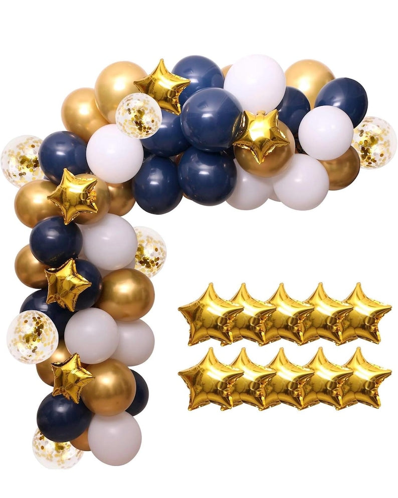 Navy Blue Balloon Garland Kit - 102pcs Blue and White Balloons with Gold and Star Foil Balloons - Party Decoration Arch for Graduation 2026