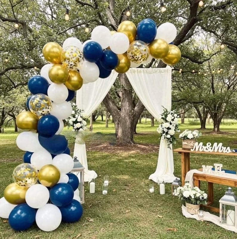 Navy Blue Balloon Garland Kit - 102pcs Blue and White Balloons with Gold and Star Foil Balloons - Party Decoration Arch for Graduation 2026