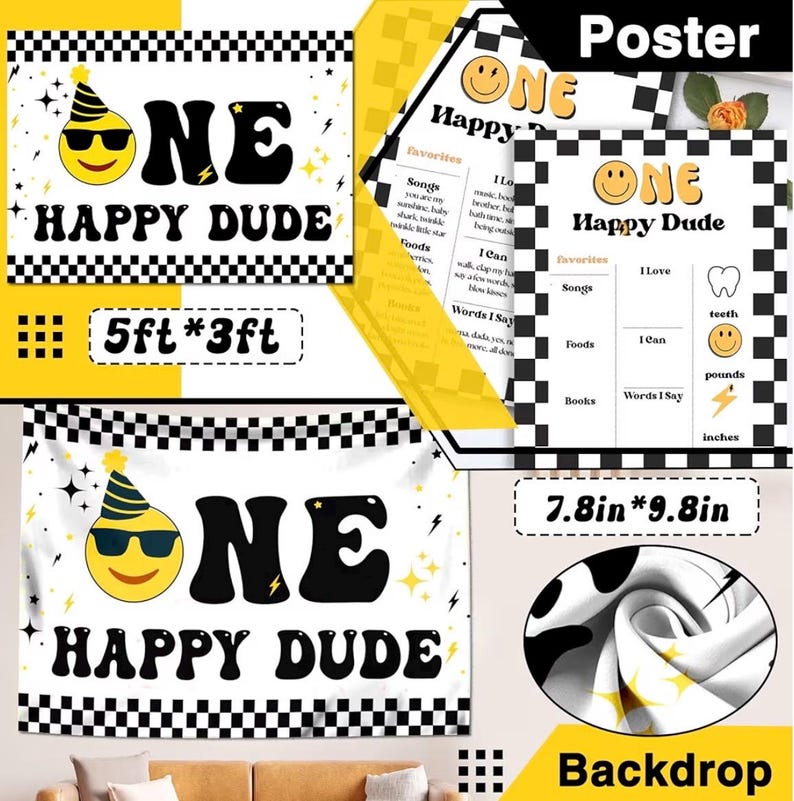 One Happy Dude Birthday Decorations, One Happy Dude 1st Birthday Decorations, Backdrop Balloon Garland Monthly Photo Highchair Banner