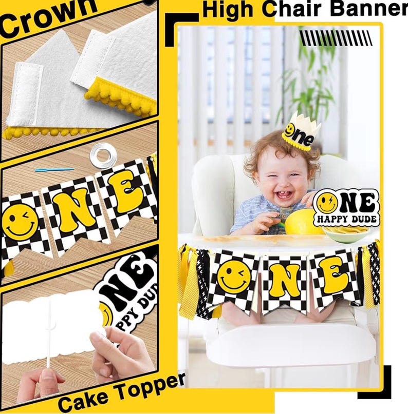 One Happy Dude Birthday Decorations, One Happy Dude 1st Birthday Decorations, Backdrop Balloon Garland Monthly Photo Highchair Banner