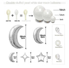 White Balloons Arch Double Stuffed Pearl White Star Moon Balloon Garland Different Sizes Cream Ivory Balloons for Birthday Baptism Bridal