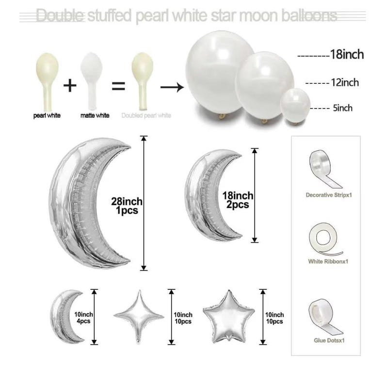 White Balloons Arch Double Stuffed Pearl White Star Moon Balloon Garland Different Sizes Cream Ivory Balloons for Birthday Baptism Bridal