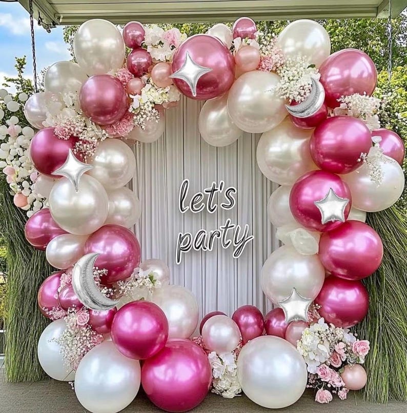 White Balloons Arch Double Stuffed Pearl White Star Moon Balloon Garland Different Sizes Cream Ivory Balloons for Birthday Baptism Bridal