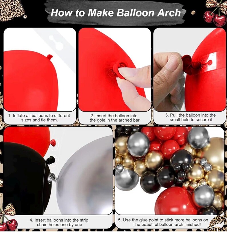 Red Black Gold Balloon Arch Garland Kit Leopard Cheetah Print Party Balloons Black Red Metallic Silver Gold Explosion Star Balloon for Girl