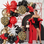 Red Black Gold Balloon Arch Garland Kit Leopard Cheetah Print Party Balloons Black Red Metallic Silver Gold Explosion Star Balloon for Girl