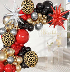 Red Black Gold Balloon Arch Garland Kit Leopard Cheetah Print Party Balloons Black Red Metallic Silver Gold Explosion Star Balloon for Girl