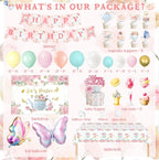 126pcs Tea Party Decorations Kit, Let's Partea Birthday Party Decorations, Floral Par Tea Supplies Backdrop Tablecloth Balloon Garland Arch