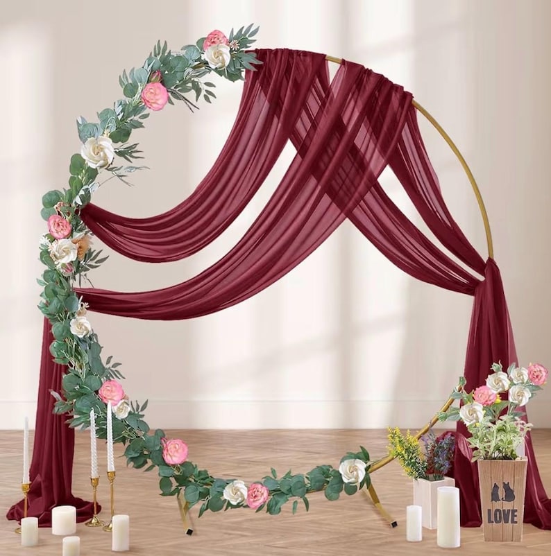 Wedding Arch Draping Fabric, 1 Panel 18FT Burgundy Sheer Backdrop Curtain Chiffon Fabric Drapery Voile Scarf Draping Panels for Wedding Arch