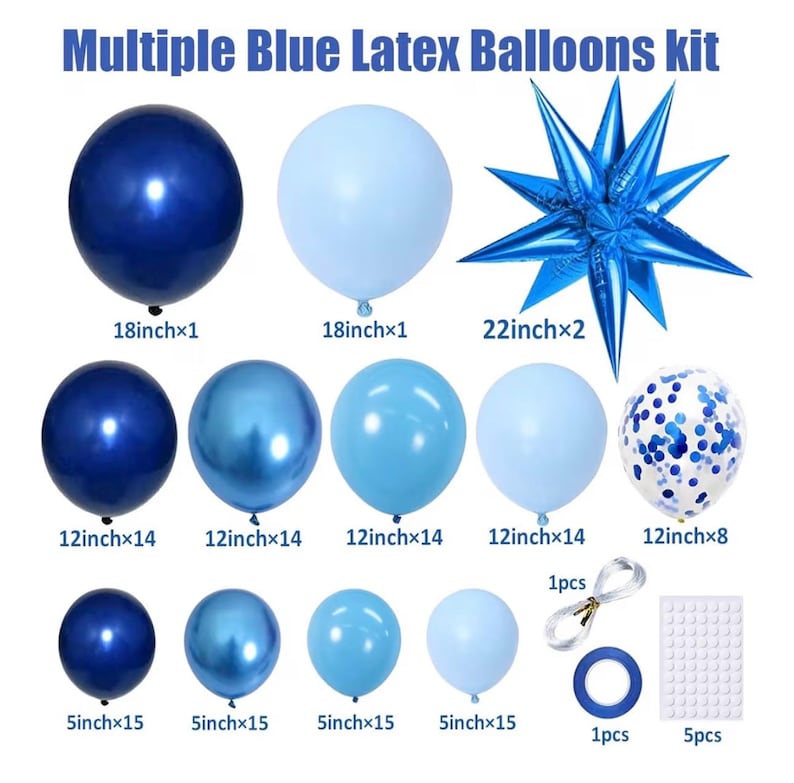 Blue Balloon Arch Kit Garland, Chrome Blue Light Navy Blue Confetti Balloons for Birthday Baby Shower 2026 Graduation Bridal Shower Wedding