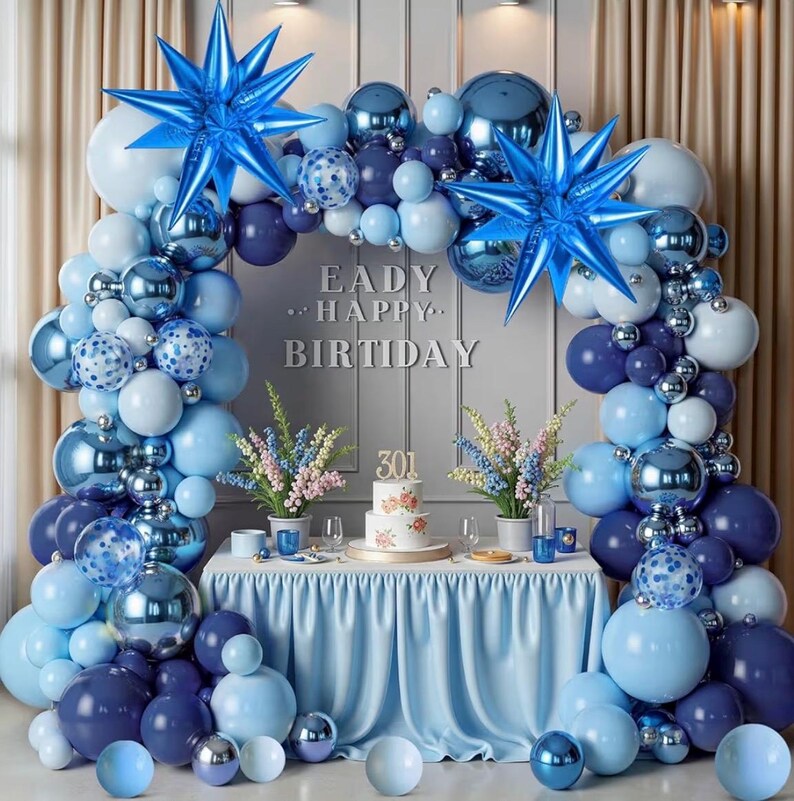 Blue Balloon Arch Kit Garland, Chrome Blue Light Navy Blue Confetti Balloons for Birthday Baby Shower 2026 Graduation Bridal Shower Wedding