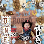 165Pcs My First Rodeo Birthday Decorations Boy, Western Cowboy 1st Birthday Decorations, Include One Boxes, Brown Blue Balloons Arch, Banner