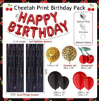 119Pcs Red Cheetah Print Birthday Decorations Balloons Kit, Black Red Cherry Leopard Print Balloons Birthday Foil Banner for Girls Women