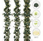 Eucalyptus Garland with Lights, 2 Packs 6FT Green Flower Garland Decor, Artificial Faux Eucalyptus Leaves Greenery Vines for Table Runner