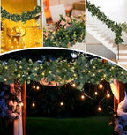 Eucalyptus Garland with Lights, 2 Packs 6FT Green Flower Garland Decor, Artificial Faux Eucalyptus Leaves Greenery Vines for Table Runner