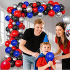 Red Theme Borthday Party Decorations Kit -Red Blue Black Latex Balloons Arch Garland with Web Backdrop for Boys Girls Kids