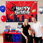 Red Theme Borthday Party Decorations Kit -Red Blue Black Latex Balloons Arch Garland with Web Backdrop for Boys Girls Kids
