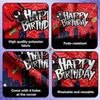 Red Theme Borthday Party Decorations Kit -Red Blue Black Latex Balloons Arch Garland with Web Backdrop for Boys Girls Kids