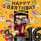 16th Birthday Decorations Boys Girls, Hide The Car Keys Happy 16th Birthday Banner Backdrop Balloons Hanging Swirls, Caution Logo Themed 16