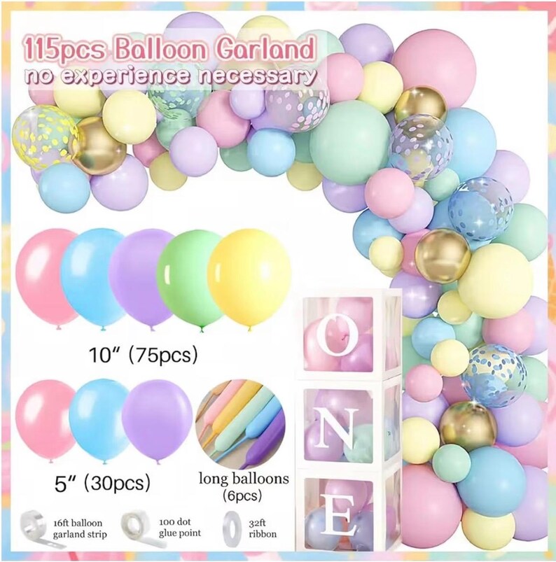 1st Birthday Decorations for Girl, 128pcs Sweet One Birthday Party Decorations, Balloon Boxes,Party Backdrop, Photo Banner, Donuts Ice Cream