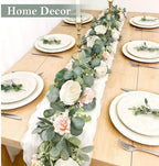 2 Pack 13Ft Artificial Eucalyptus Flower Garland with Peony Pink Rose, Baby Breath Fake Flowers Greenery Garland Floral Vine for Wedding