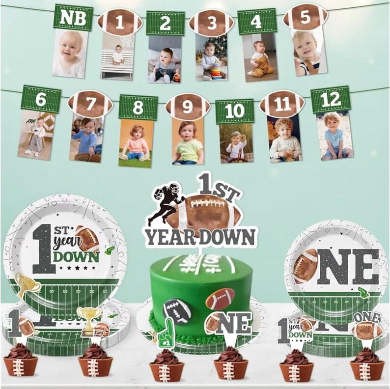 192pcs First Year Down Birthday Party Decorations Include Photo Banner High Chair Banner Backdrop Tablecloth Balloons Tableware Ballon Box
