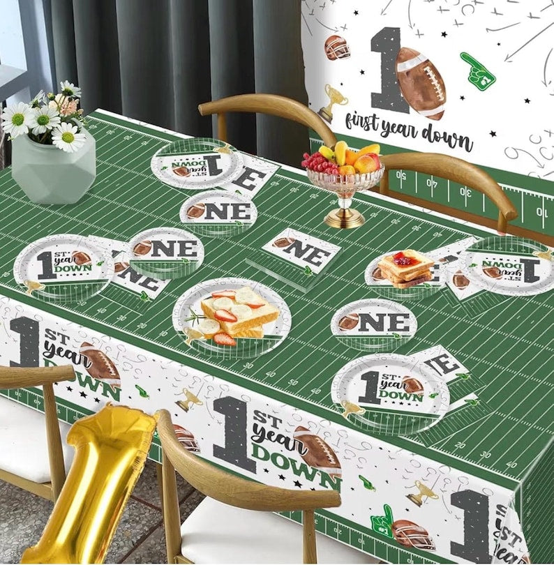 192pcs First Year Down Birthday Party Decorations Include Photo Banner High Chair Banner Backdrop Tablecloth Balloons Tableware Ballon Box