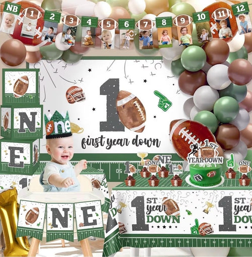 192pcs First Year Down Birthday Party Decorations Include Photo Banner High Chair Banner Backdrop Tablecloth Balloons Tableware Ballon Box