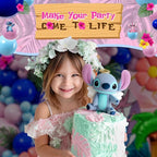 ALL-IN-1 Blue Alien Balloon Arch Kit with BONUS Palm Tree & Tropical Flowers for Cute Space Creature Theme Kids Birthday, Baby Showers