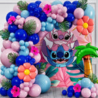 ALL-IN-1 Blue Alien Balloon Arch Kit with BONUS Palm Tree & Tropical Flowers for Cute Space Creature Theme Kids Birthday, Baby Showers