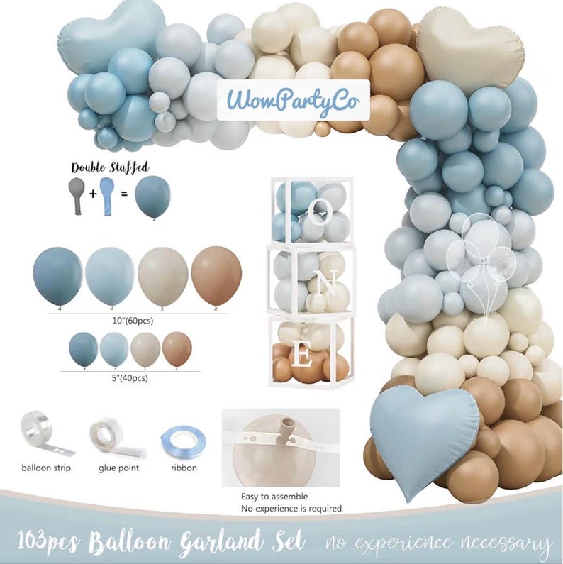 1st Birthday Decorations for Boy, First Birthday Party Supplies, Baby Boy First Bday Decorations, Balloon Boxes, Backdrop, High Chair Banner