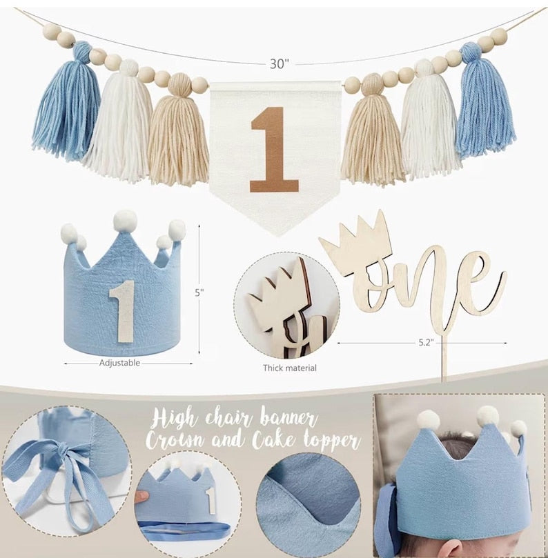 1st Birthday Decorations for Boy, First Birthday Party Supplies, Baby Boy First Bday Decorations, Balloon Boxes, Backdrop, High Chair Banner