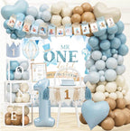 1st Birthday Decorations for Boy, First Birthday Party Supplies, Baby Boy First Bday Decorations, Balloon Boxes, Backdrop, High Chair Banner