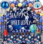 96pcs Outer Space Astronaut Party Decorations - Galaxy Themed Party Supplies Happy Birthday Backdrop,Tablecloth,Star Garland,Balloons Rocket