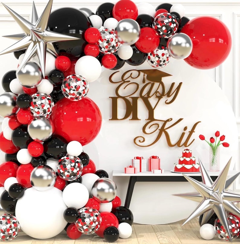ALL-IN-1 Red Black and White Balloon Arch Kit for Red and Black Birthday Party Decorations – Reds and Blacks Balloons for Graduation ,Prom