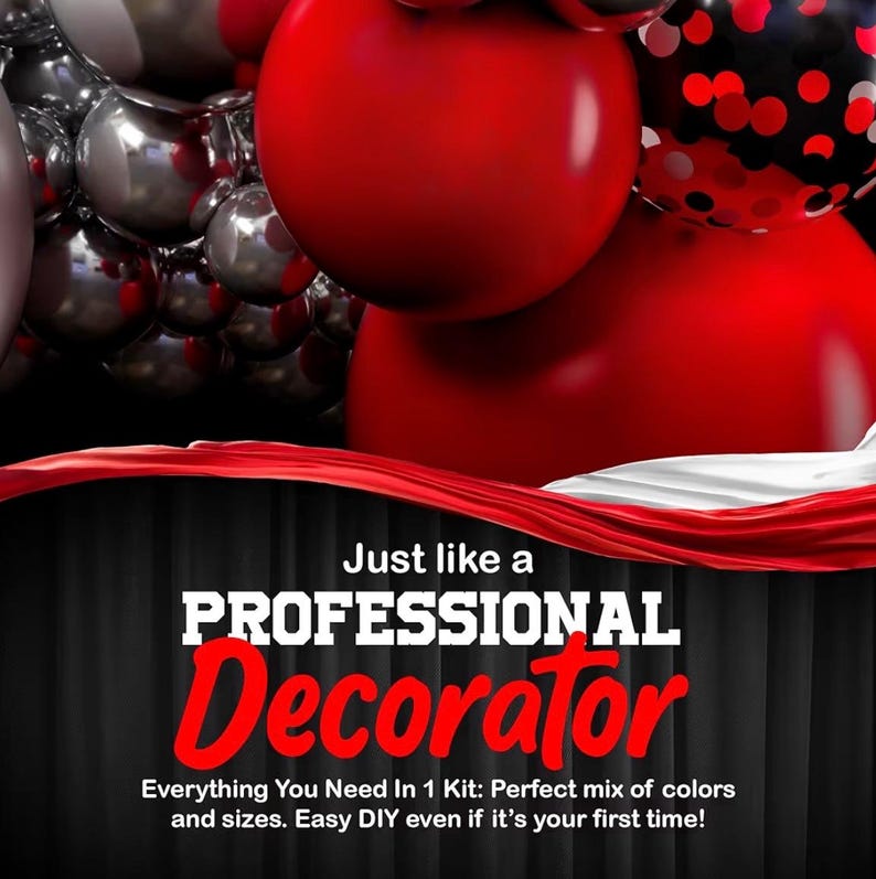 ALL-IN-1 Red Black and White Balloon Arch Kit for Red and Black Birthday Party Decorations – Reds and Blacks Balloons for Graduation ,Prom