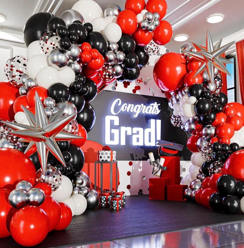 ALL-IN-1 Red Black and White Balloon Arch Kit for Red and Black Birthday Party Decorations – Reds and Blacks Balloons for Graduation ,Prom