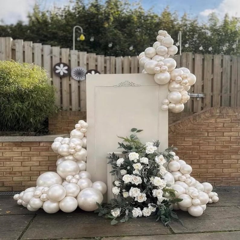 Pearl Balloon Arch Pearl White Sand Double Stuffed Balloons Arch With Pearl Stickers 5/10/12/18 Inch Bridal Shower Balloon Arch Pearl Ivory