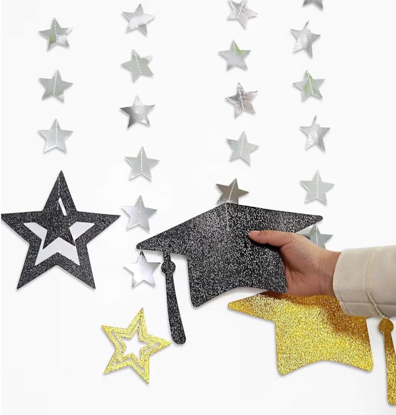 2026 Graduation Decorations Gold Graduation Party Decoration Cap Garland Kit Congrats Grad Supply for Prom Backdrop Decoration Class 2026