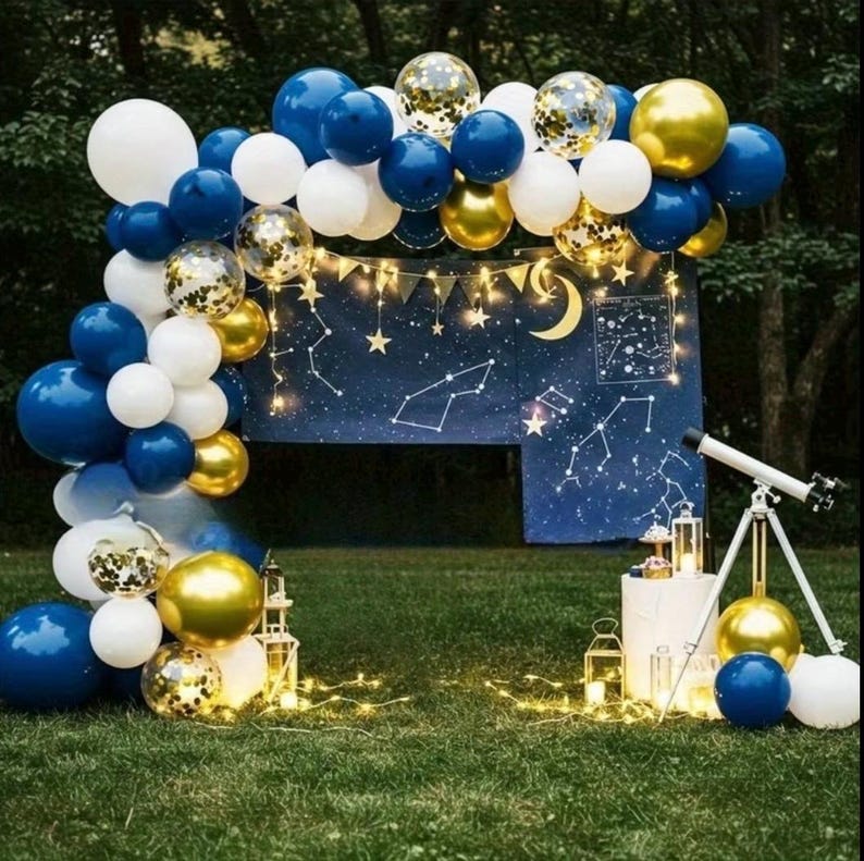 Navy Blue Balloon Garland Kit - 102pcs Blue and White Balloons with Gold and Star Foil Balloons - Party Decoration Arch for Graduation 2026