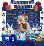 50th Birthday Decorations Men Women, Blue Back in 1976 Poster Cheers To 50 Years Banner Balloons Hanging Swirls Cake Topper, 50 Years Old