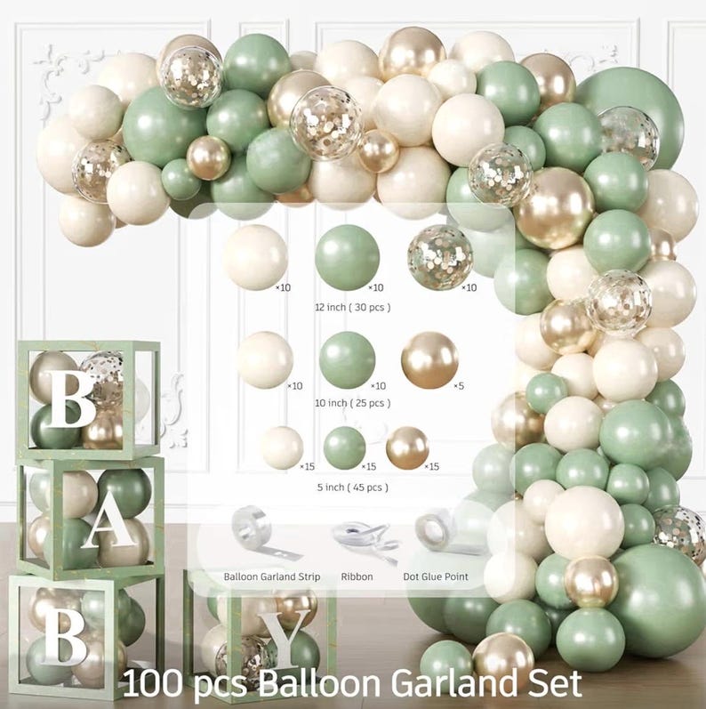 286 Pcs Sage Green Baby Shower Decorations Set-Serves 25 Guests -All-in-One Gender Neutral Party Supplies Kit Includes Balloon Arch,Backdrop