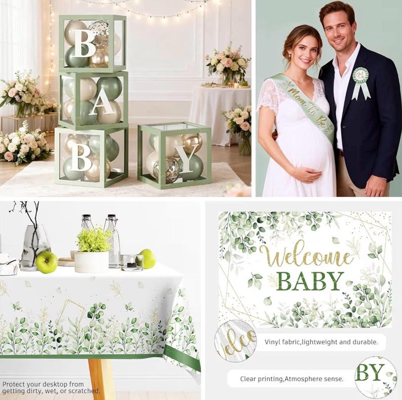 286 Pcs Sage Green Baby Shower Decorations Set-Serves 25 Guests -All-in-One Gender Neutral Party Supplies Kit Includes Balloon Arch,Backdrop