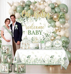 286 Pcs Sage Green Baby Shower Decorations Set-Serves 25 Guests -All-in-One Gender Neutral Party Supplies Kit Includes Balloon Arch,Backdrop
